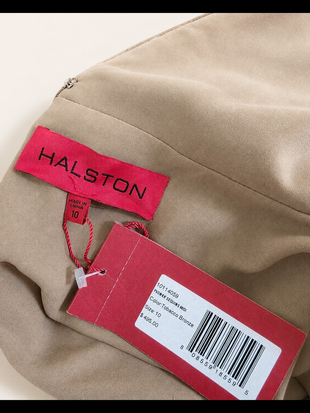 Halston Tobacco Bronze Sequin Midi Dress NWT Size 10 - Picture 8 of 8